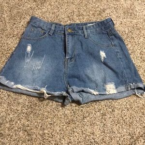 High waisted denim jean shorts Shein